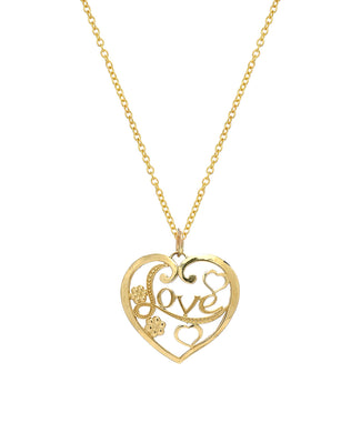 10KT Yellow Gold Love in Heart Pendant Necklace, 18