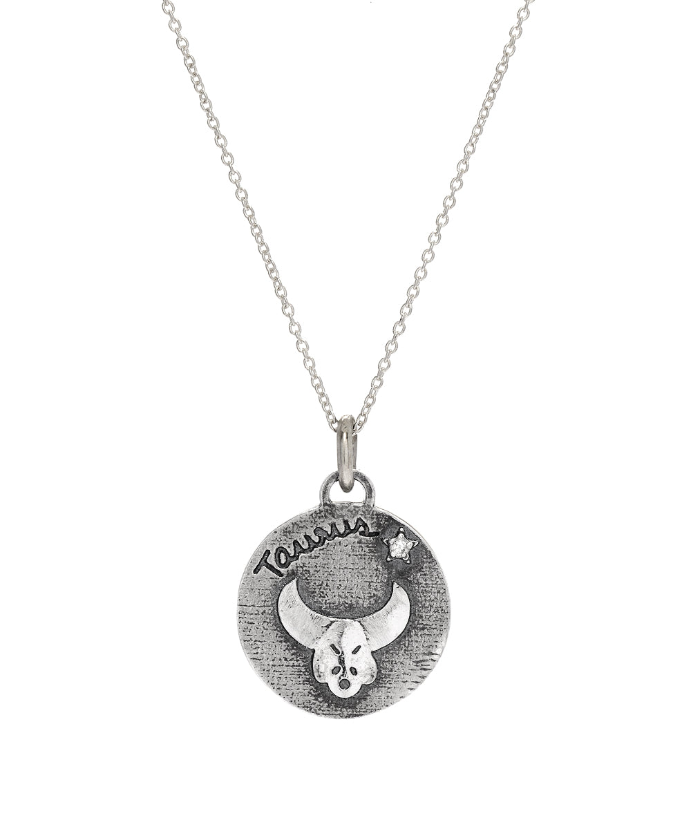 sterling silver taurus diamond zodiac pendant necklace