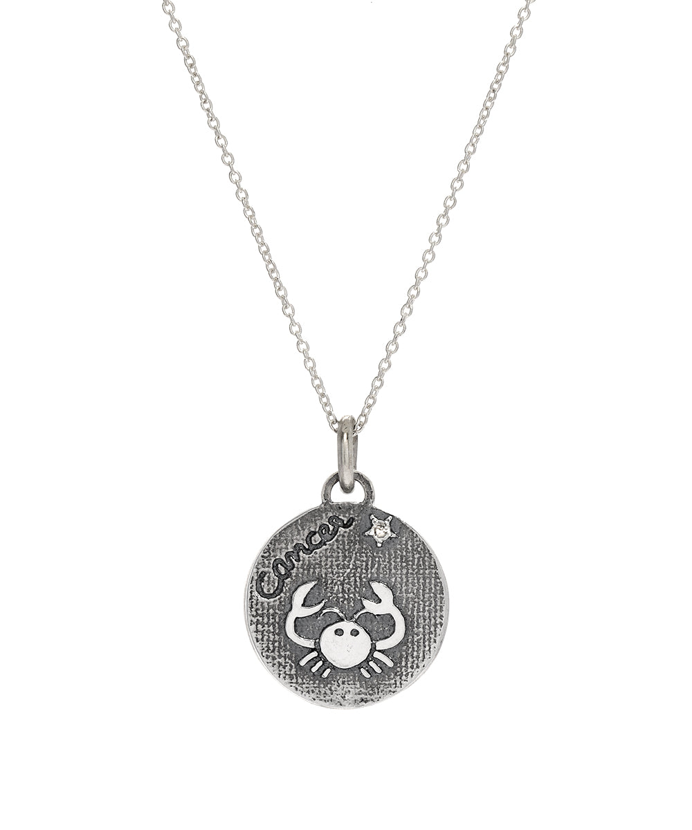 Sterling silver zodiac cancer diamond pendant