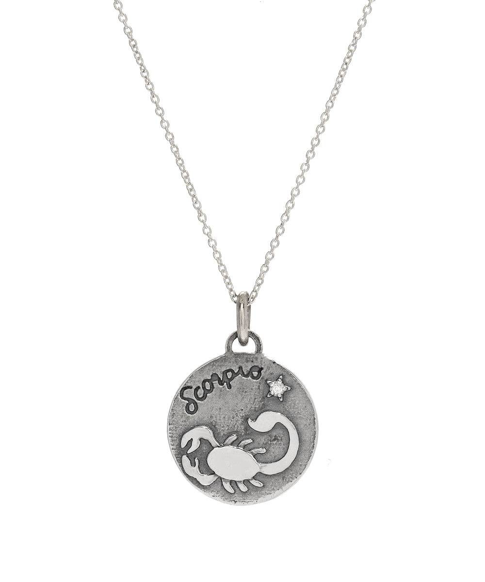 Sterling silver zodiac scorpio diamond pendant 