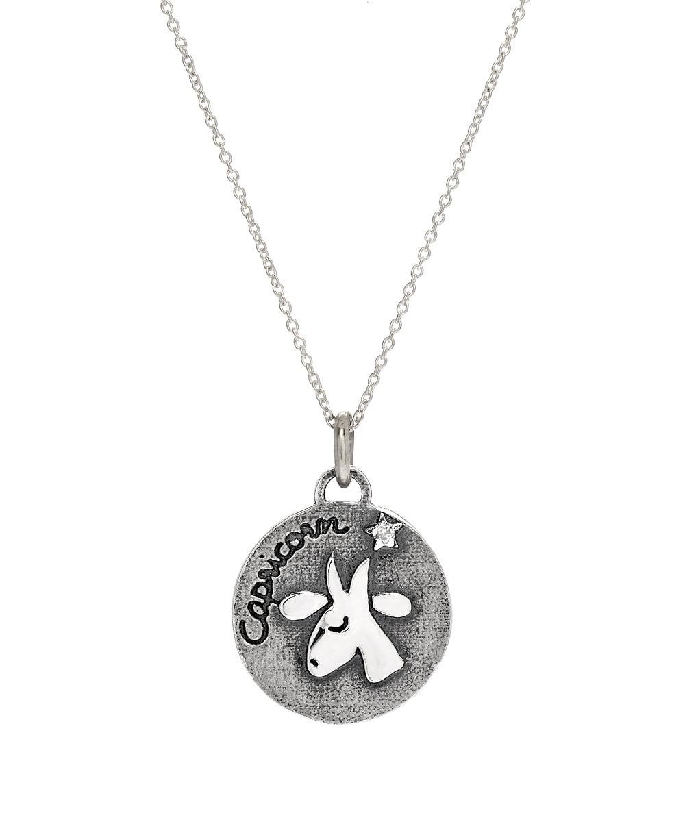 sterling silver Capricorn zodiac diamond pendant necklace