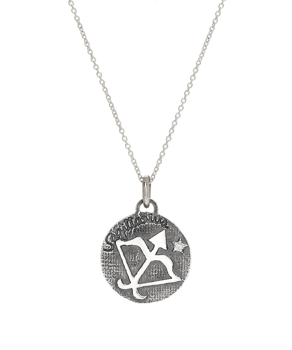 sterling silver diamond zodiac sagitarius pendant necklace