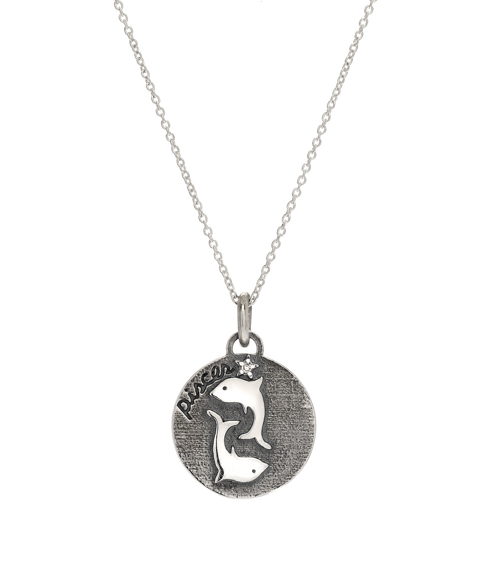 sterling silver pisces diamond zodiac pendant necklace