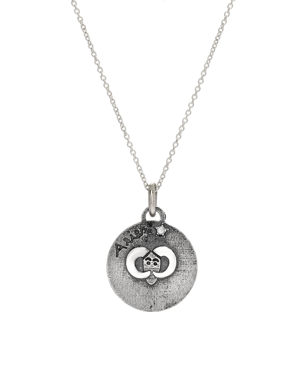 sterling silver aries zodiac diamond pendant necklace