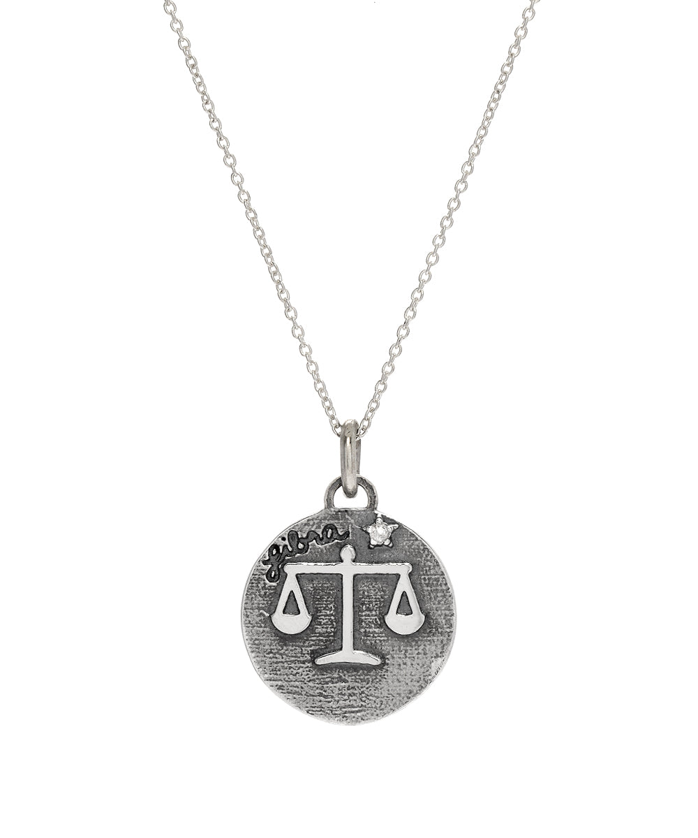 sterling silver libra diamond zodiac pendant