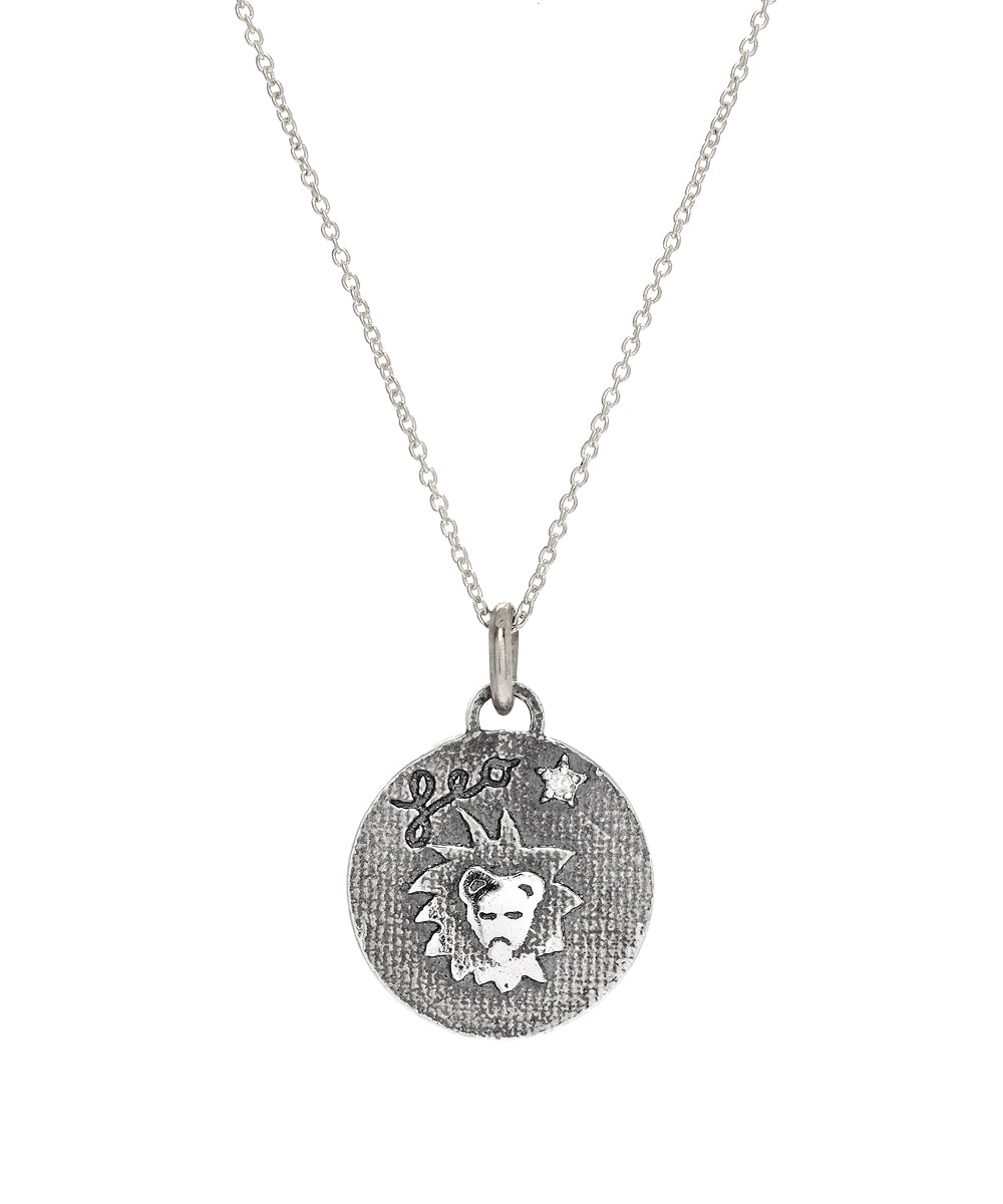 sterling silver diamond zodiac leo pendant necklace