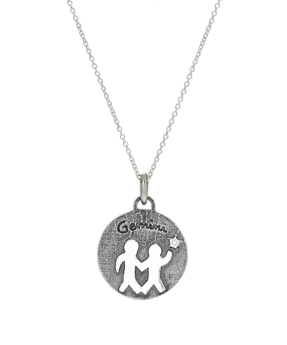 sterling silver gemini diamond zodiac pendant