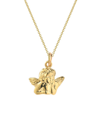 14KT Yellow Gold Cupid Cherub Pendant Necklace, 18