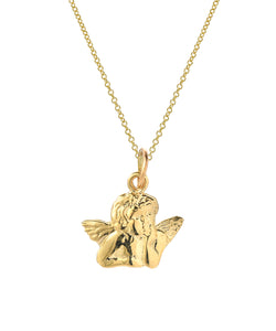 14KT Yellow Gold Cupid Cherub Pendant Necklace, 18"