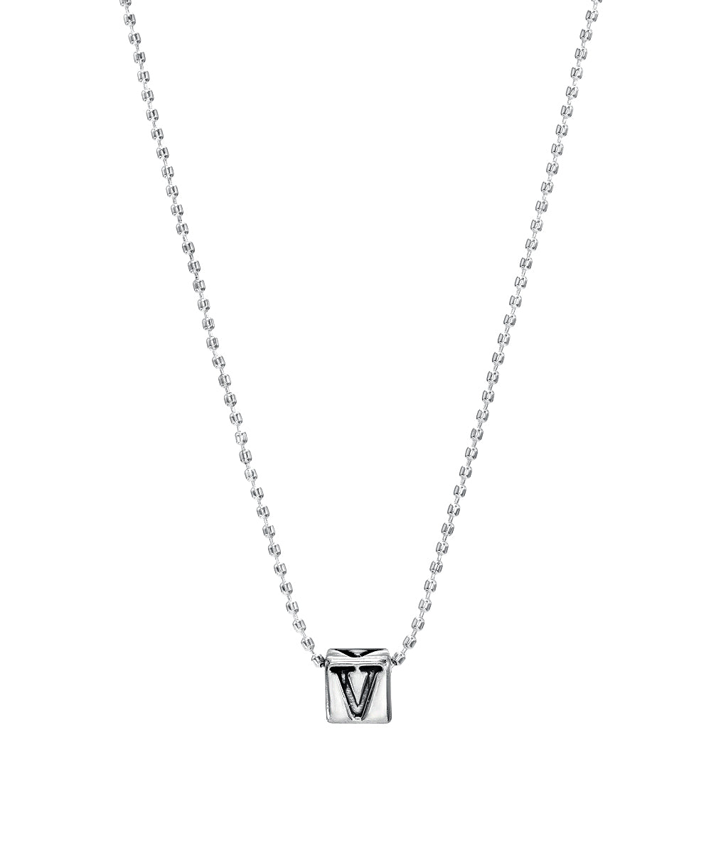 Sterling Silver Block Letter Personalized Initial Bead Necklace