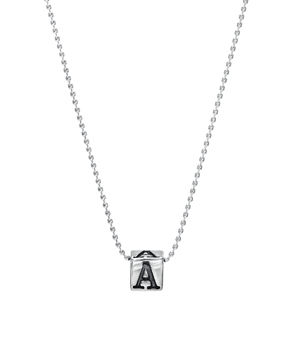 Sterling Silver Block Letter Personalized Initial Bead Necklace