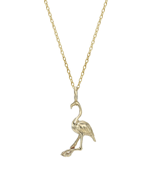 The 14 Karat Yellow Gold Flamingo Pendant Necklace, 18" features a delicate chain with a flamingo-shaped pendant, perfect for anyone who loves nature-inspired jewelry.