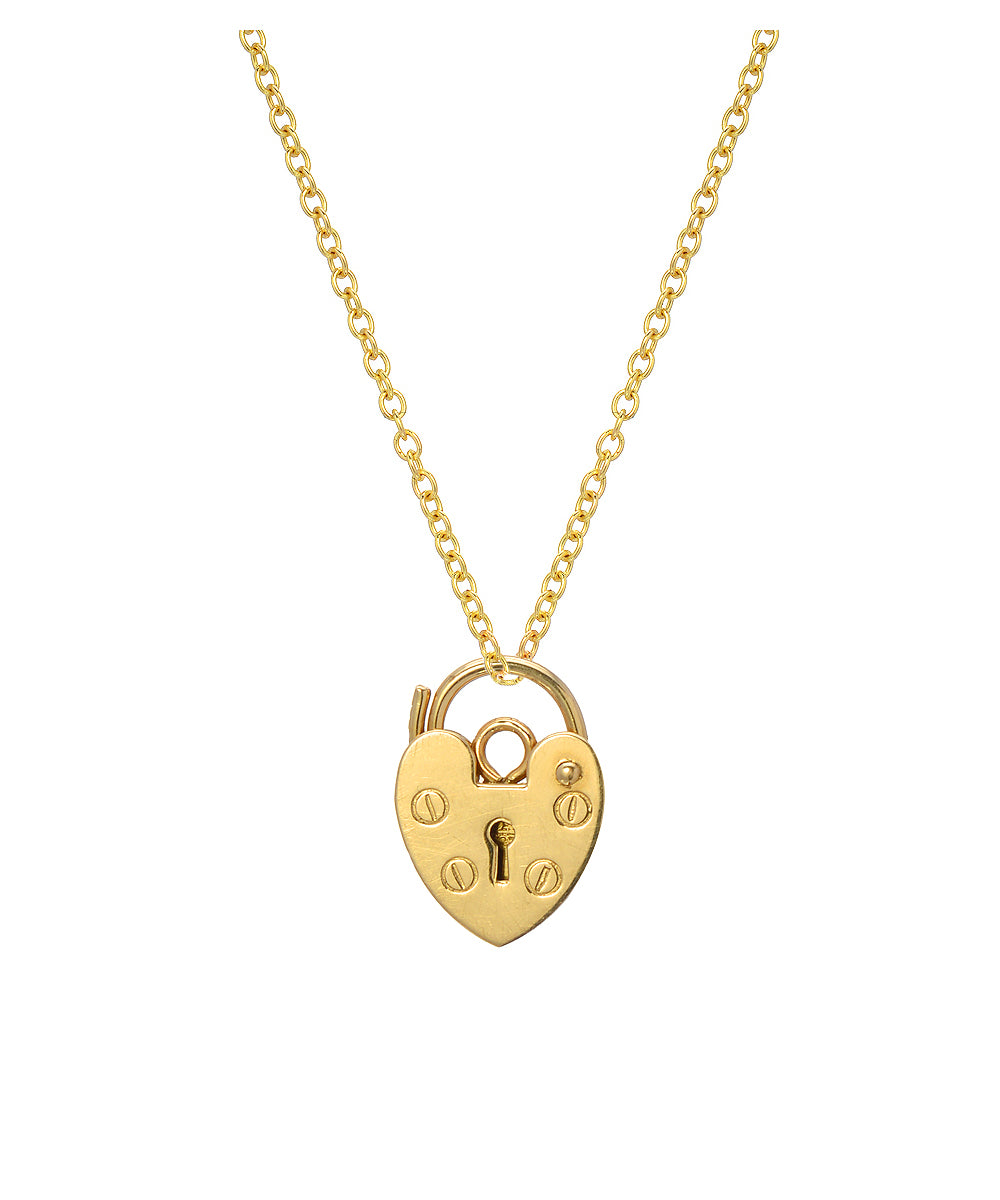 14 Karat Yellow Gold Heartshaped Padlock Pendant Necklace