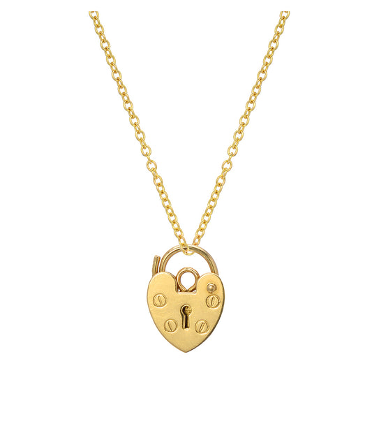 14 Karat Yellow Gold Heartshaped Padlock Pendant Necklace