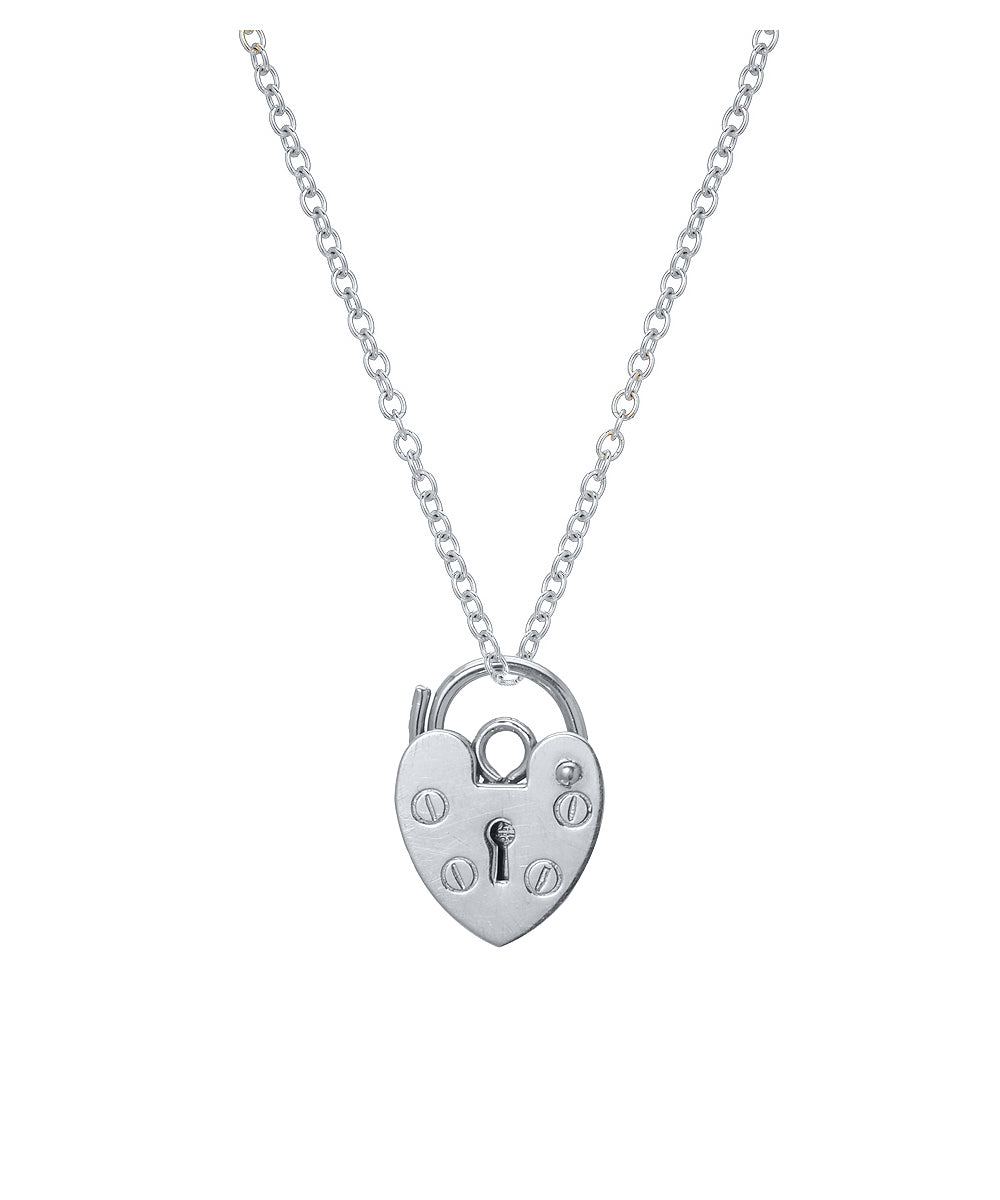 Sterling Silver Heart Shaped Padlock Pendant Necklace