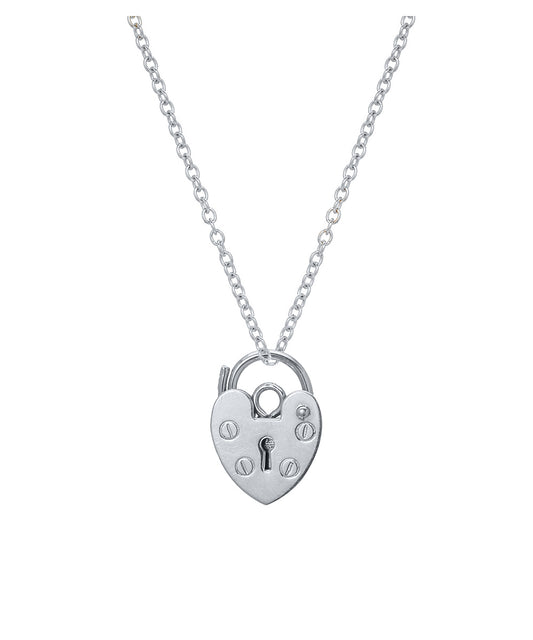 Sterling Silver Heart Shaped Padlock Pendant Necklace
