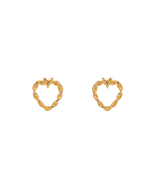 14k Yellow Gold Twist Nugget Style Open Heart Earring Studs