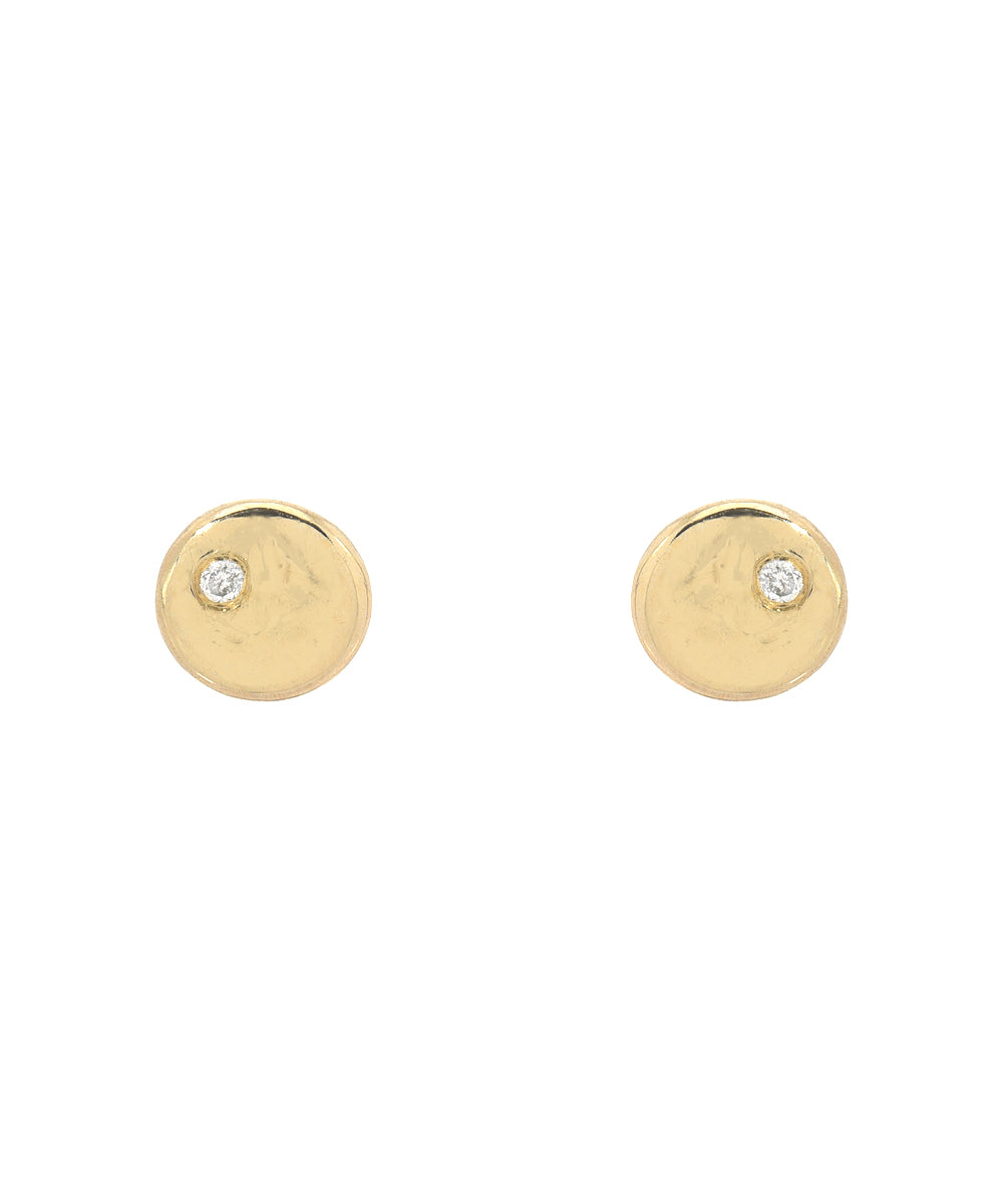 14KT Gold Disc Diamond Earring Studs 0.01 CT.