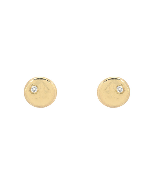 14KT Gold Disc Diamond Earring Studs 0.01 CT.
