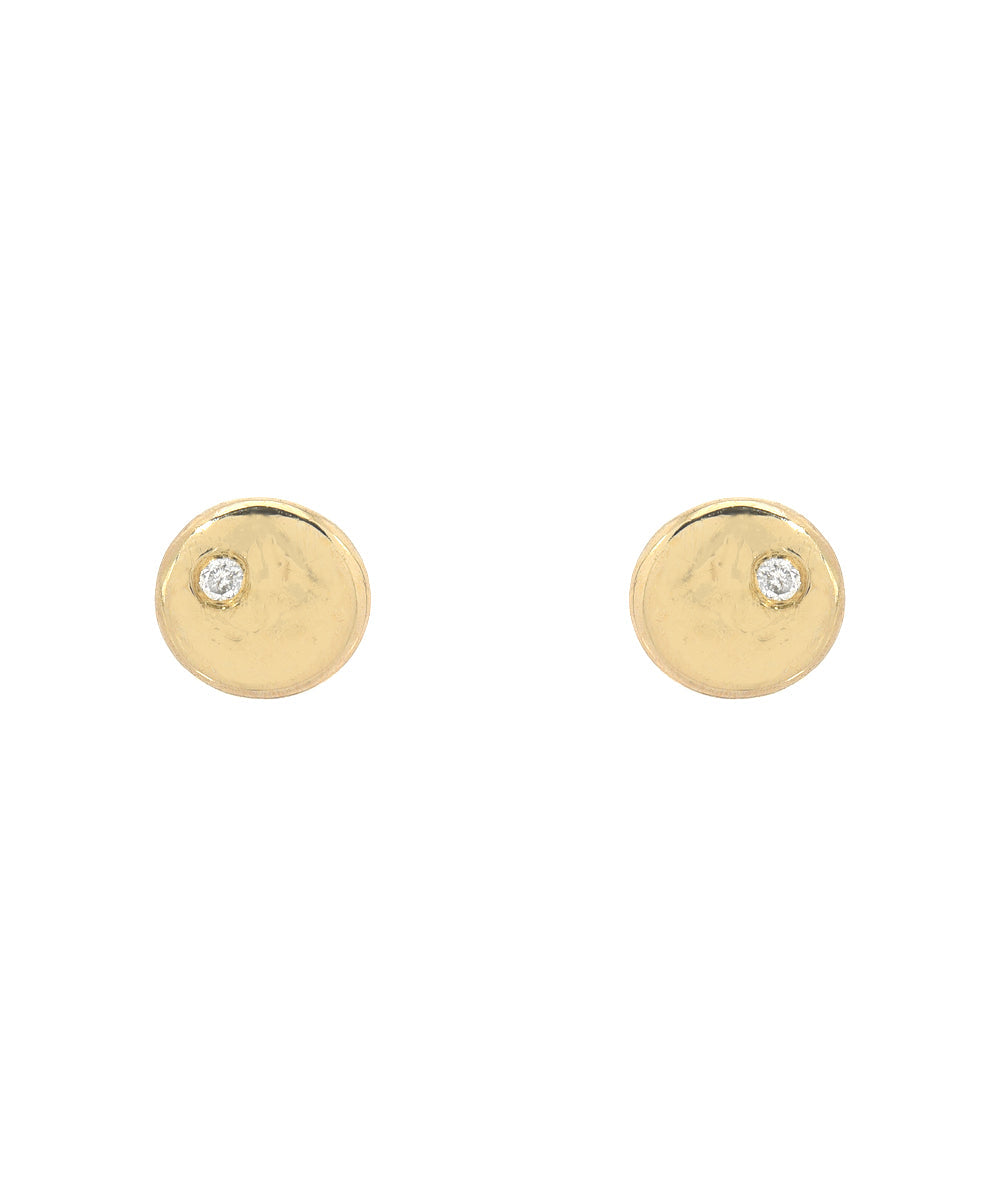 14KT Gold Disc Diamond Earring Studs 0.01 CT.