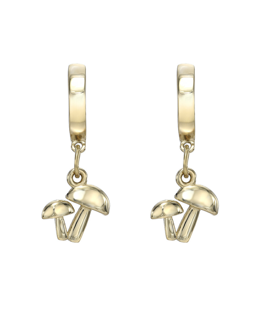 14KT 10 mm Gold Mushroom Huggie Hoops