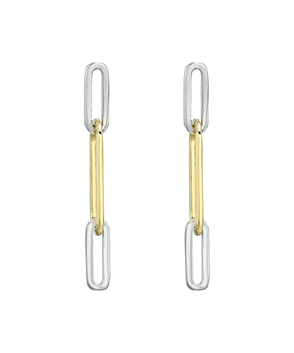 Sterling silver and 10KT Yellow gold paperclip link drop earrings. 