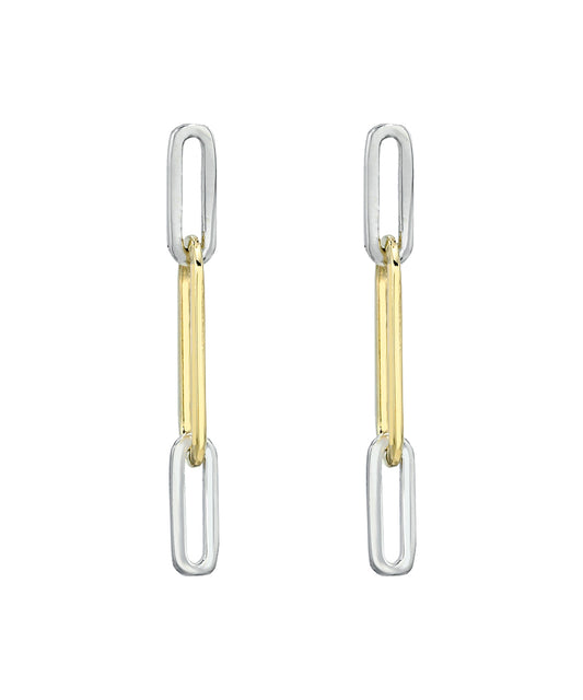 Sterling silver and 10KT Yellow gold paperclip link drop earrings. 