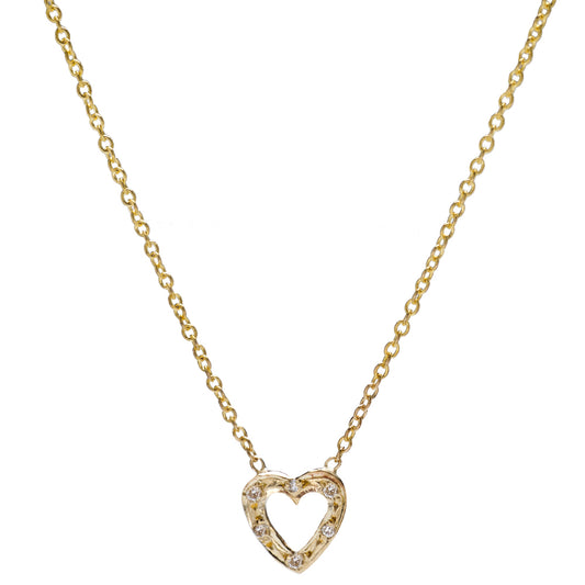 14KT Gold Pavé Diamond Open Heart Necklace, 16"