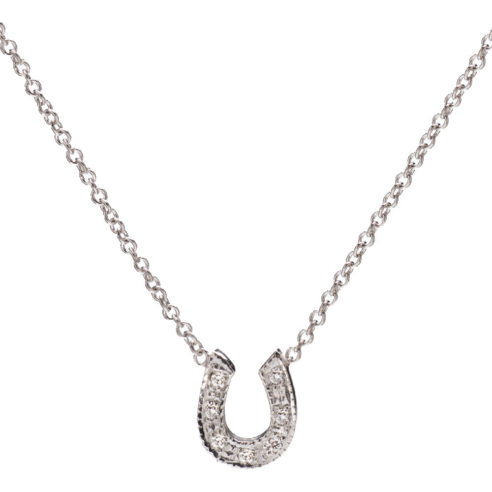 14KT Gold PavÃ© Horseshoe Necklace 16" Pendant Necklace