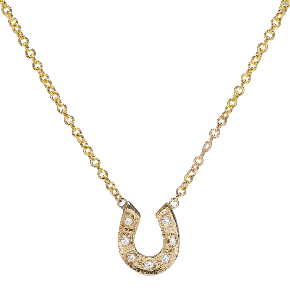 14K Gold Pavé Horseshoe Necklace, 16"