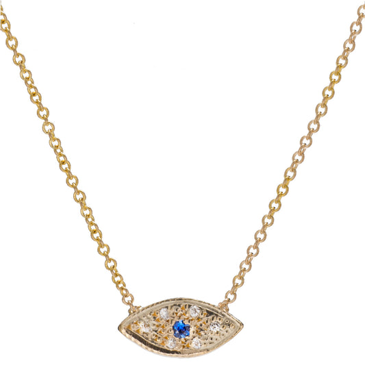 14K Gold Pavé Evil Eye Necklace 16"