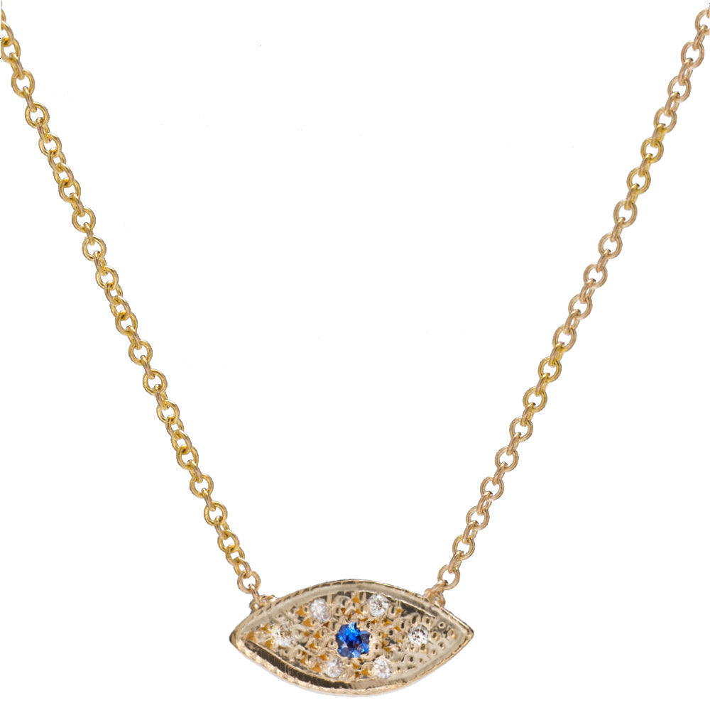 14K Gold Evil Eye Pavé Necklace, 16"
