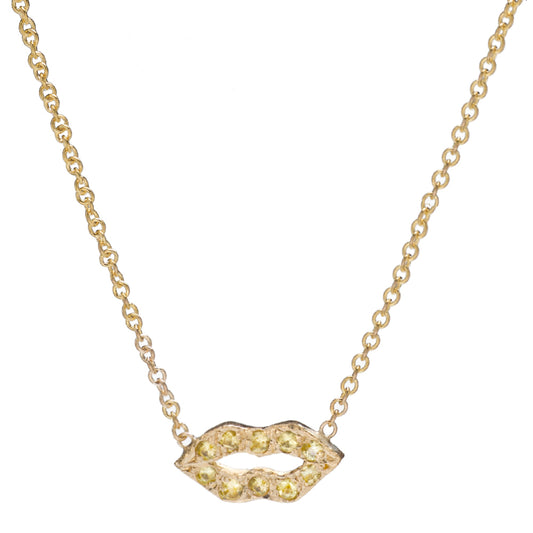 14K Gold Pavé Lips Necklace 16"