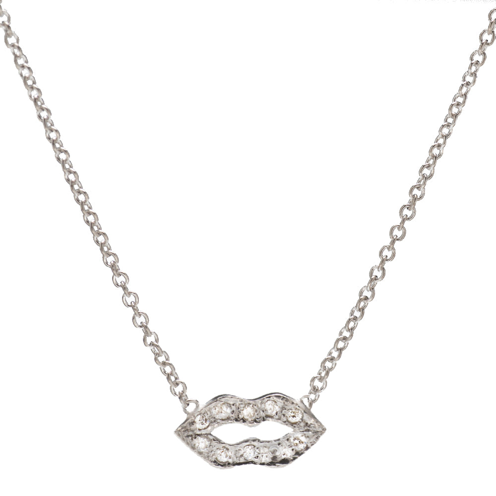 14K Gold PavÃ© Lips Necklace 16" Pendant Necklace