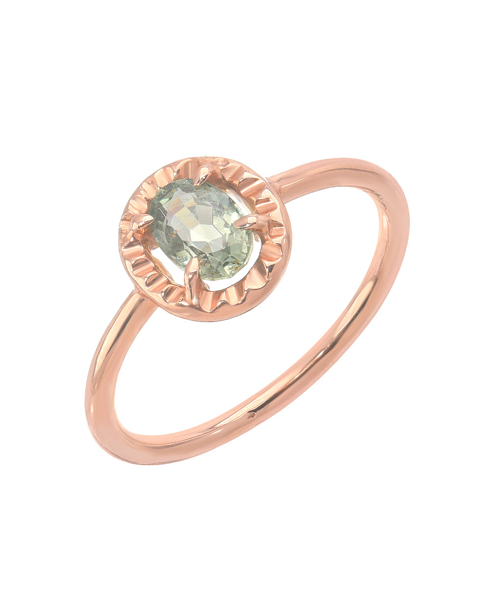 14KT Rose Gold Teal Sapphire Aura Ring 0.55 CT.