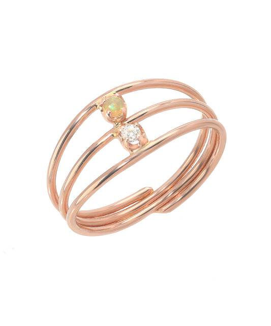 14KT Rose Gold Tri Coil Opal Diamond Ring 0.03 CT.