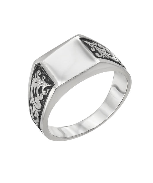 Sterling Silver Customizable Scroll Square Signet Ring
