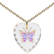 Glass Heart Pendant Necklace 18" – Gold Plated Sterling Silver - 0.80"