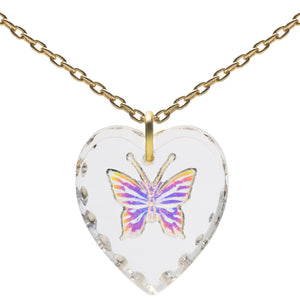 Glass Heart Pendant Necklace 18" – Gold Plated Sterling Silver - 0.80"