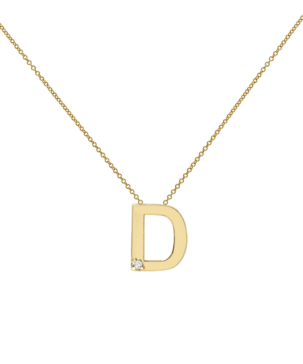 14KT Yellow Gold Letter Initial Diamond Necklace 0.005 CT