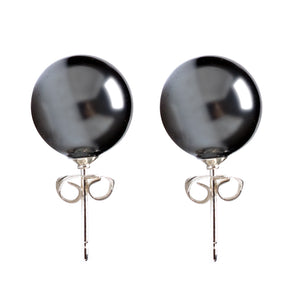 Sterling Silver Natural Hematite Ball Stud Earrings - 10 mm