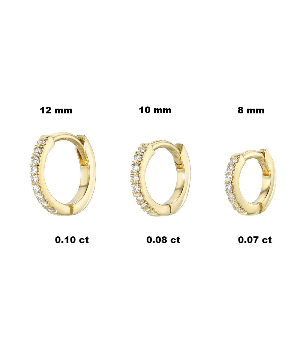 14 Karat Yellow Gold Diamond Pave Huggie Hoops Earrings