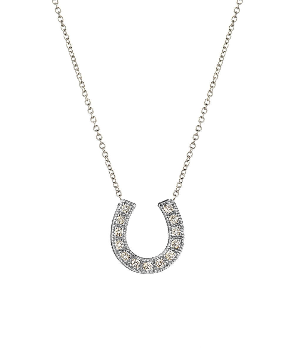 14KT Gold Pave Diamond Horseshoe Necklace, 18"