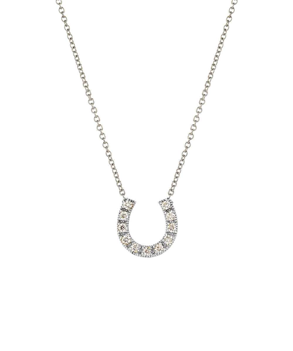 14KT Gold Pave Diamond Horseshoe Necklace, 18" Pendant Necklace