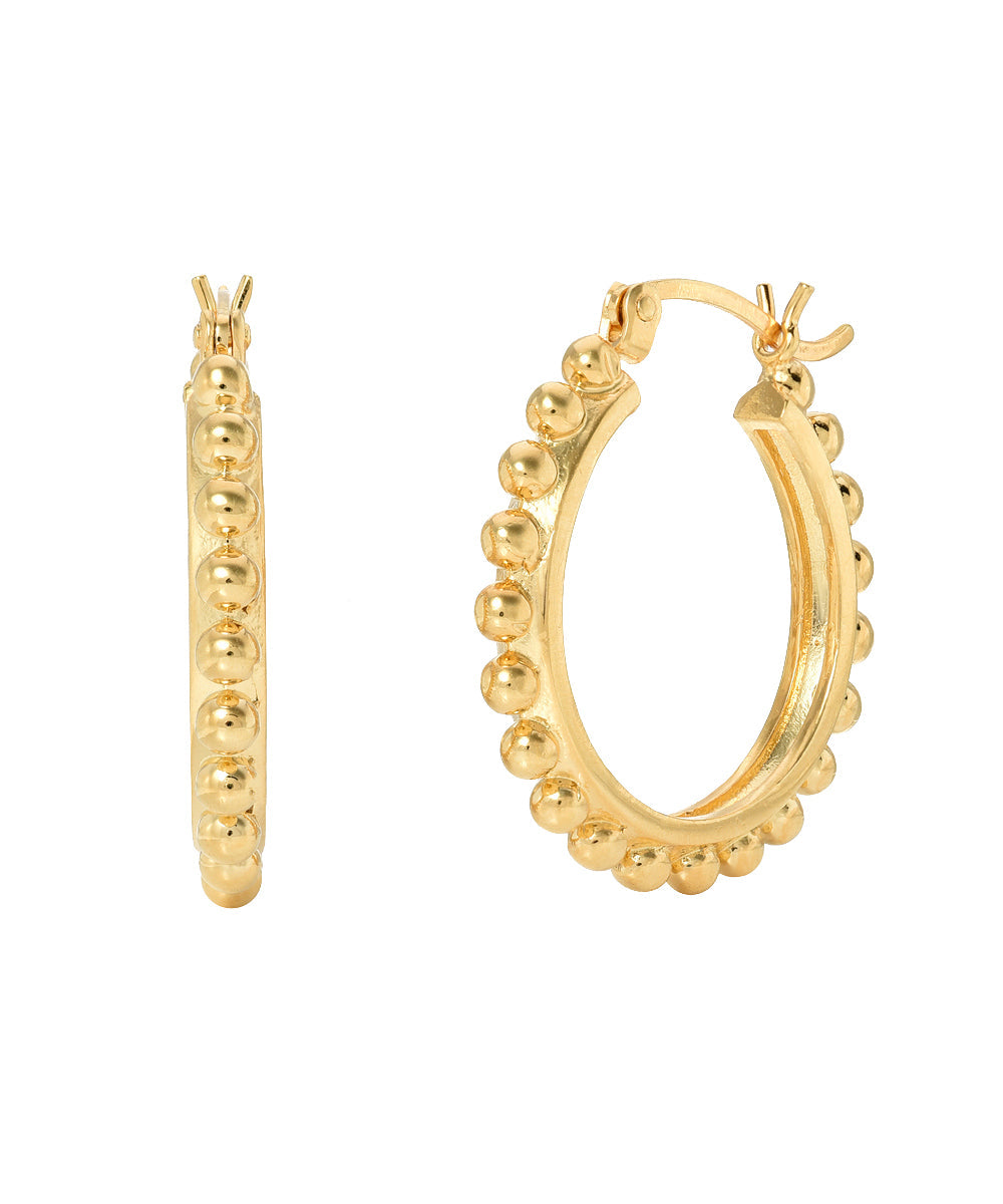 Sterling Silver Gold Plate Round Studded Hoop Earrings