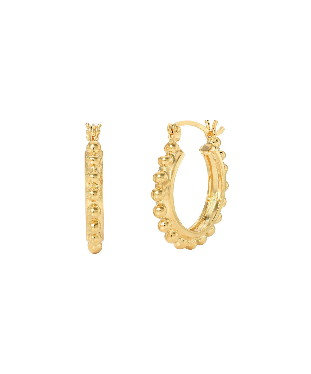 14KT Yellow Gold Round Studded Hoop Earrings