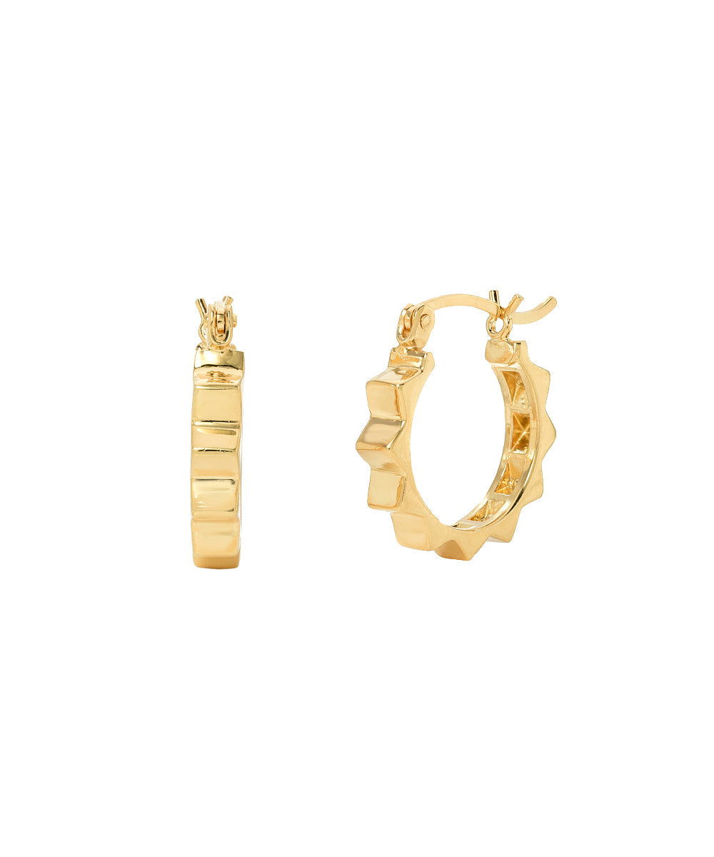 Sterling Silver Gold Plate Pyramid Spike Huggie Hoop Earrings