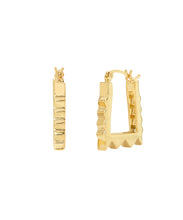 Sterling Silver Gold-Plated Rectangle Pyramid Spike Huggie Hoops