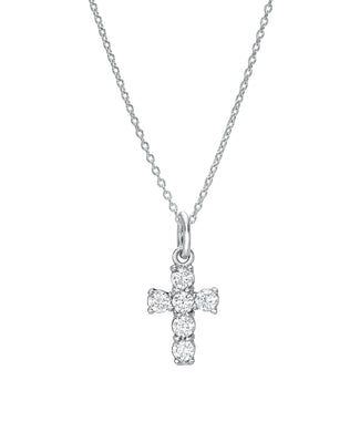 Sterling Silver Endless Shine 3 mm Round Cubic Zirconia Cross Pendant Necklace, 18