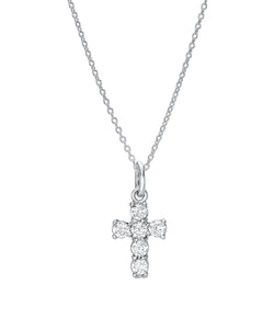 Sterling Silver Endless Shine 3 mm Round Cubic Zirconia Cross Pendant Necklace, 18"